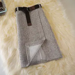 Spring Autumn Women's Clothing Solid Color Retro Elastic High Waist Sashes Bag Hip Straight Korean All-match Chic Knee Skirts