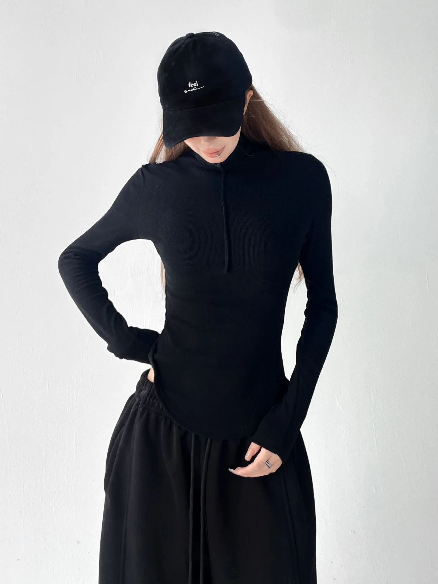 Cseta Fena Estilosa de Gola Alta, Ajuste Slim, Manga Longa, Confortável e Flexível para Todas as Estações