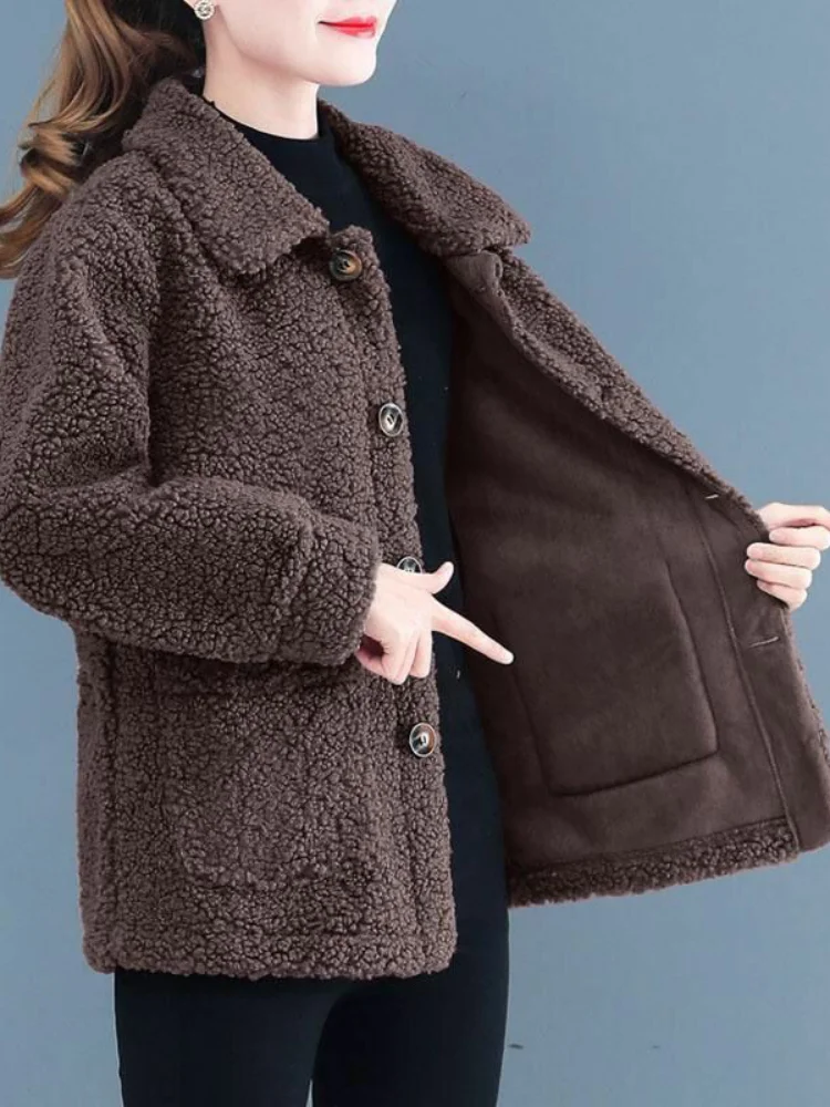 Faionable ort Outerwear Women's Loose Fit Leather Jaet Spring Autumn Design Large Size Button up Pure Color Versatile