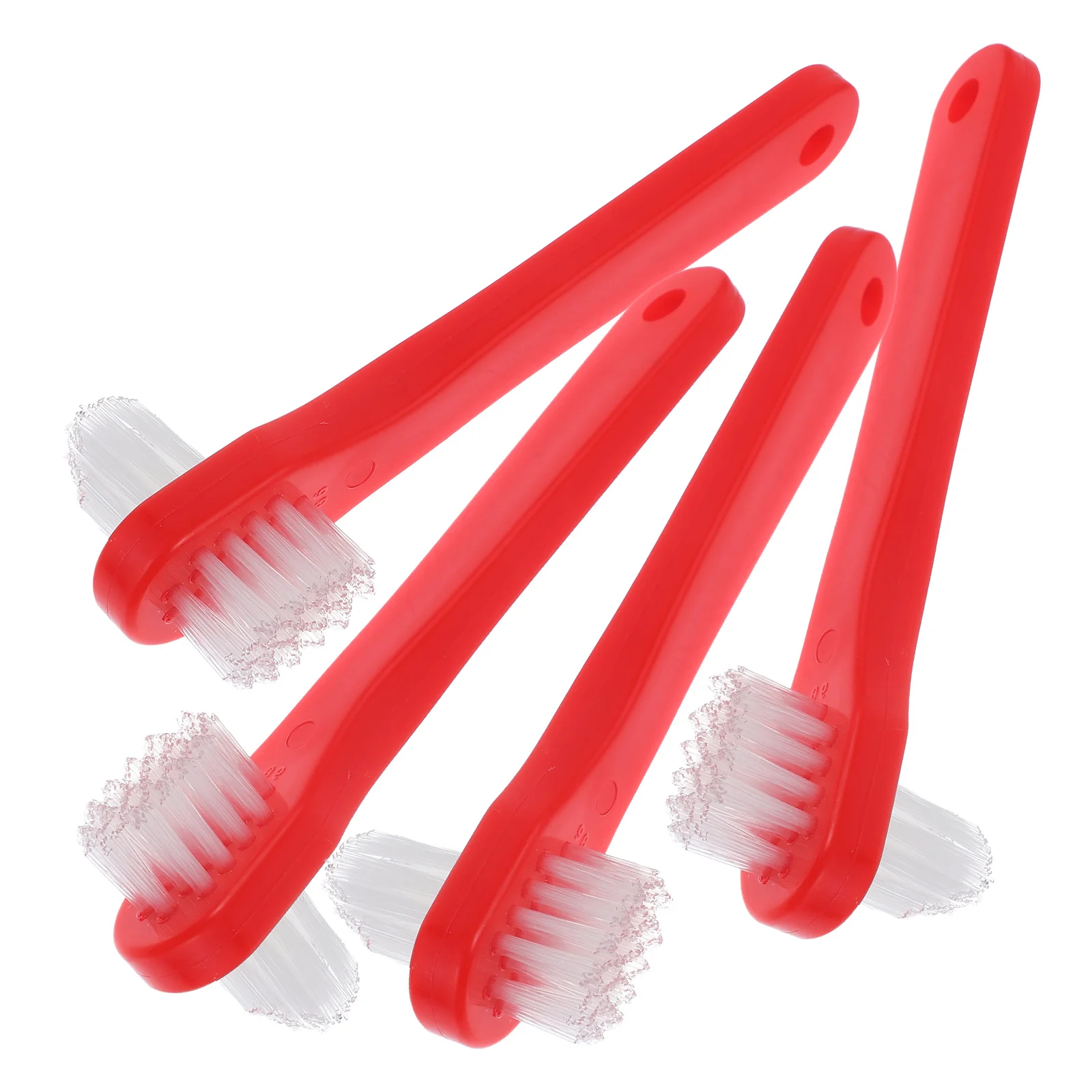 

4 Pcs Dual Heads Denture Cleaning Toothbrush Portable Travel False Teeth Brush Red Color Small Size Oral Care Supply
