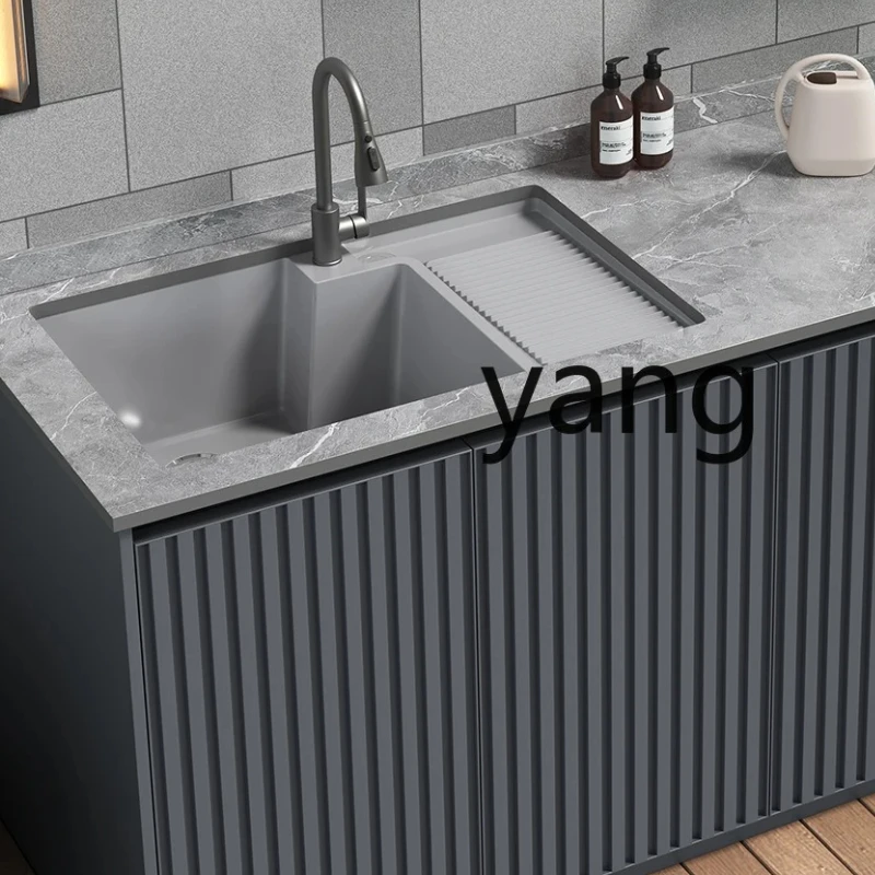 

LH Rock Slab Space Aluminum Laundry Cabinet Set with Washboard Outdoor Open Garden Custom Wash Basin