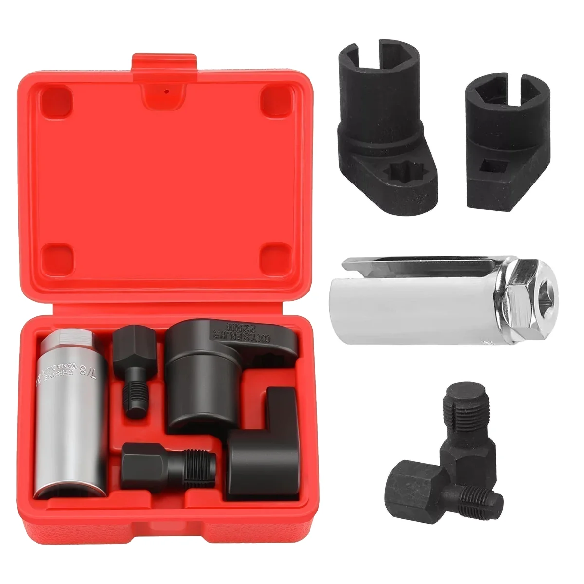 

5pcs Automotive Oxygen Sensor Socket Offset Wrench Set 22MM Sockets 1/2" 3/8" Drives Thread Chaser Oxygen Sensor Removing Tool