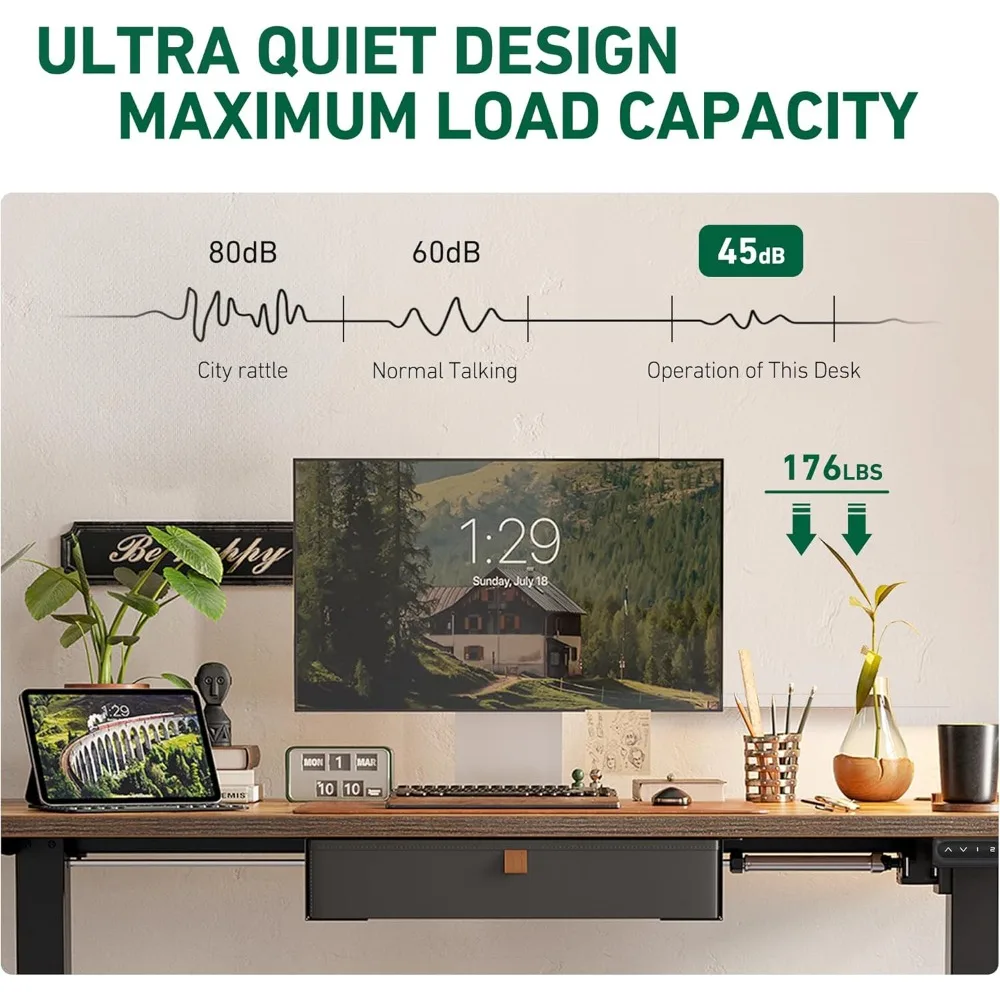 전동 높이 조절 스탠딩 데스크, 수납 서랍 포함, 48x24 인치, 홈 오피스용