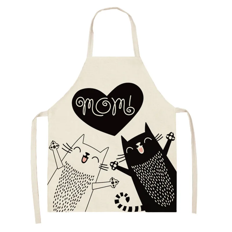 Baking Accessories Apron Kitchen Apron Cute Cat Pattern Women Adult Kids Cartoon Cat Linen Wai Cooking Barbecue Aventais