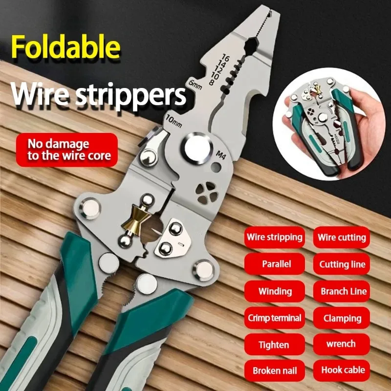 Foldable wire stripper, pulley design multi-function electrician wire splitter wire winding pliers crimping pliers hand tool image 3