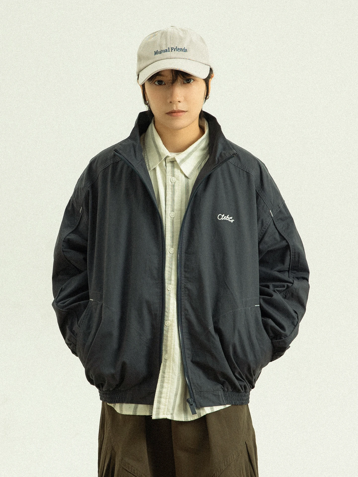 

GoodNorth Retro Zipper Collar Workwear Jaet ex Loose Versatile Spring Autumn Cotton Long Sve Color Daily Wear