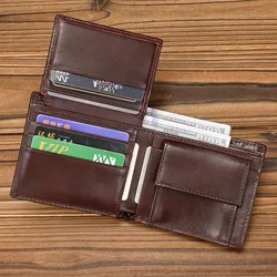 Trifold Genuine Leather Wallet Card Clip Wallet Men Male Short Purse Wallet Coins Business Credit Full Grain Leather Wallet