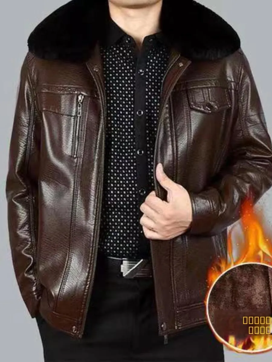 

Утепленная кожаная куртка большого размера для мужчин, свободного кроя, в стиле Dad Sle, модная верхняя одежда