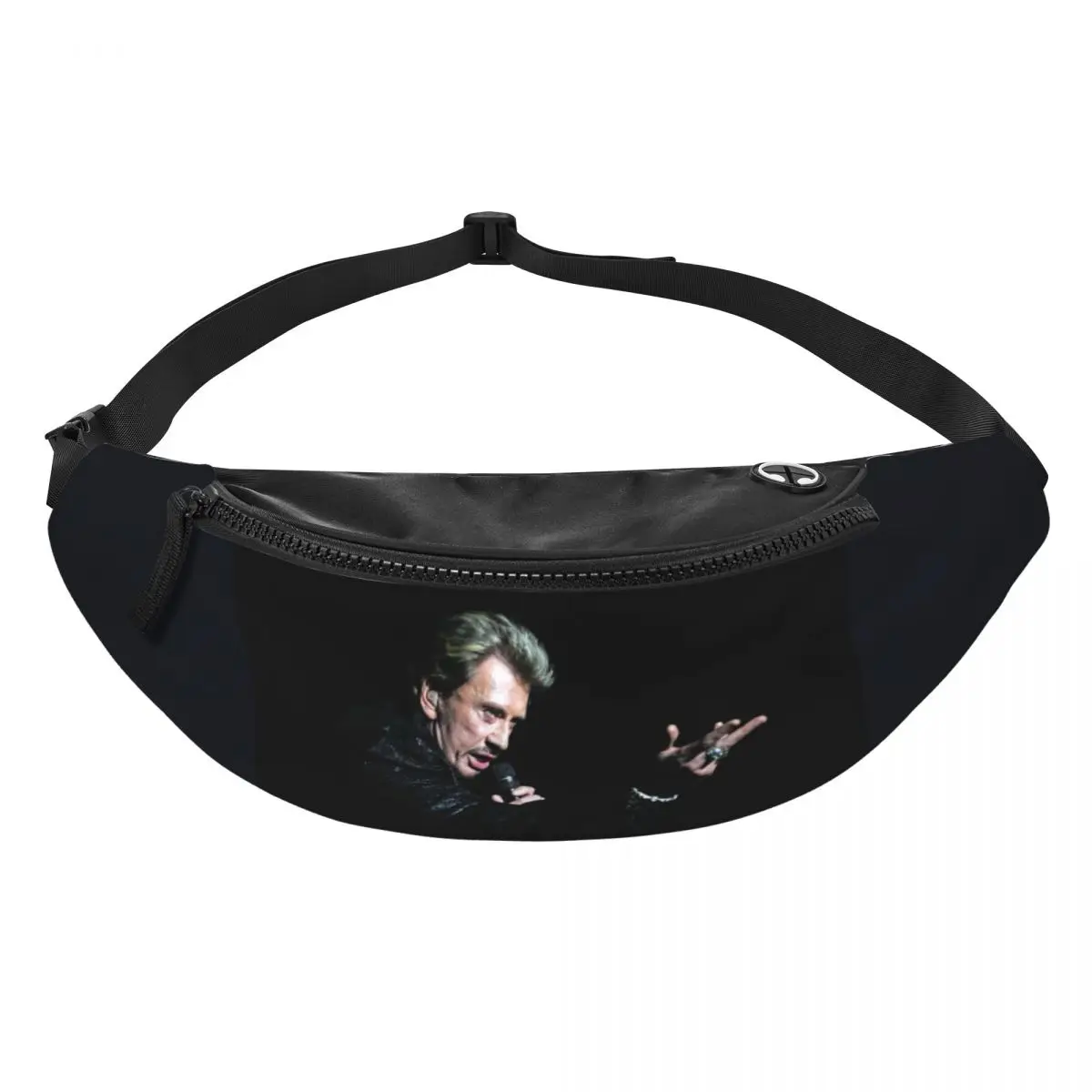 Aangepaste Franse zanger Johnny Hallyday heuptasje dames heren rockmuziekliefhebber Crossbody heuptas voor wandelen telefoon geldzakje