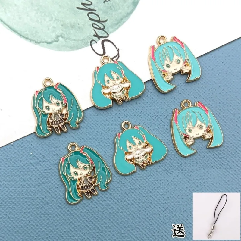 Hatsune Miku Enamel Metal Charms Cute Anime Pendant With Phone Lanyard DIY Jewelry Making Accessories Keychain Decor For Fans
