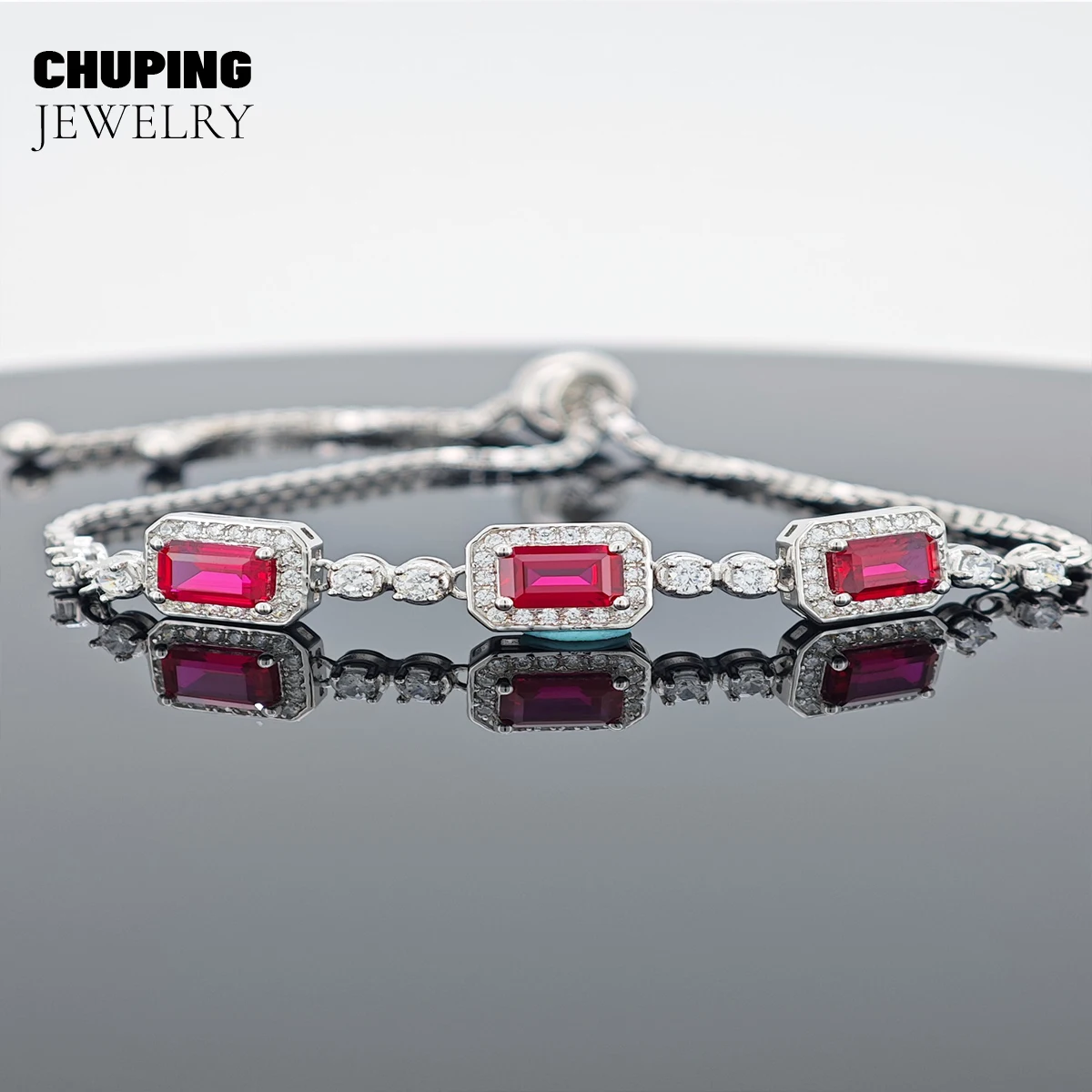ChuPing Lab Ruby Lab Emerald S925 سوار فضي هدية للذكرى السنوية للنساء حفلة كلاسيكية عيد الحب أو هدية عيد ميلاد