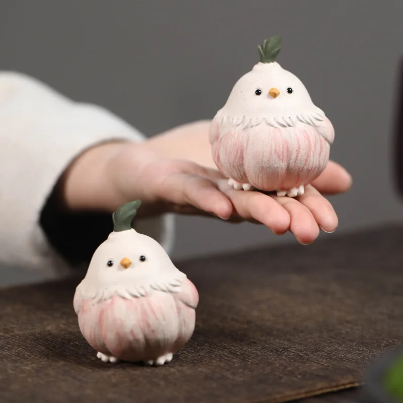 Yixing purple sand tea pet garlic bird decoration creative handmade sculpture chicken tea set ceremony accessories ceramics