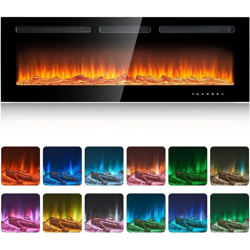 oneinmil Electric Fireplace, 50 inch Wide Recessed/Wall Mounted Electric Fireplace, Remote Control with Timer