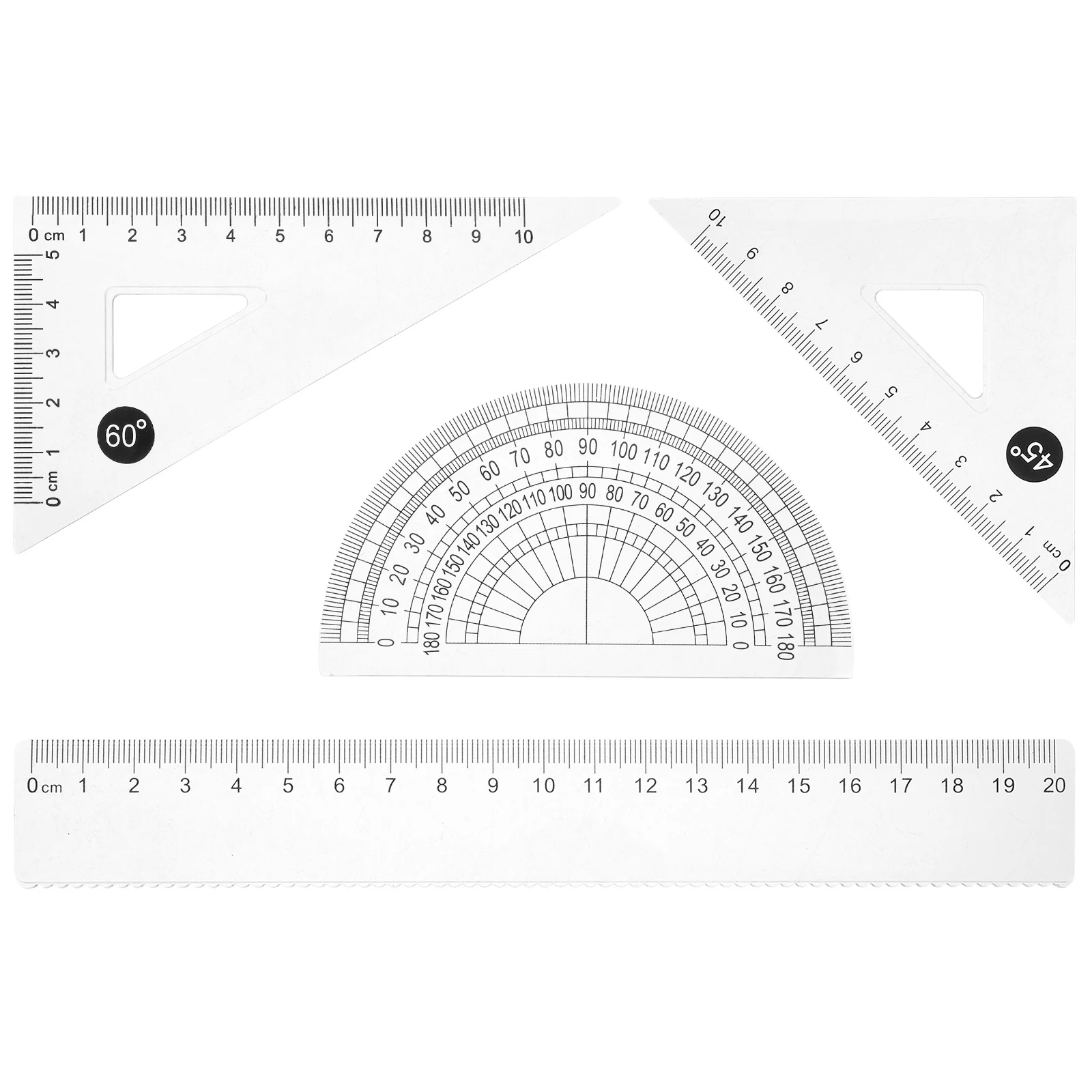 4 Pieces Geometry Ruler Set 20cm Clear Grid Professional Drafting Tool Transparent Measuring Rulers Triangle Protractor Students