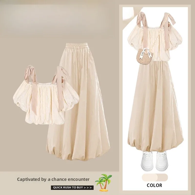 Zomeroutfit Dames 2025, nieuwe Koreaanse Sle Dopane ort Sve-top met afslankende bloemknoprok, tweedelige set