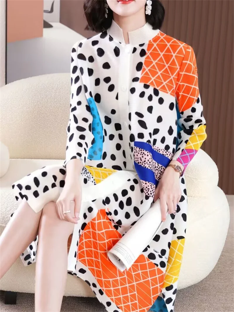 Abendkleider Damenkleider High-End-Mode Plissee Kleid Plus Size Damen Temperament Bedruckter Rundhals-Hemdrock