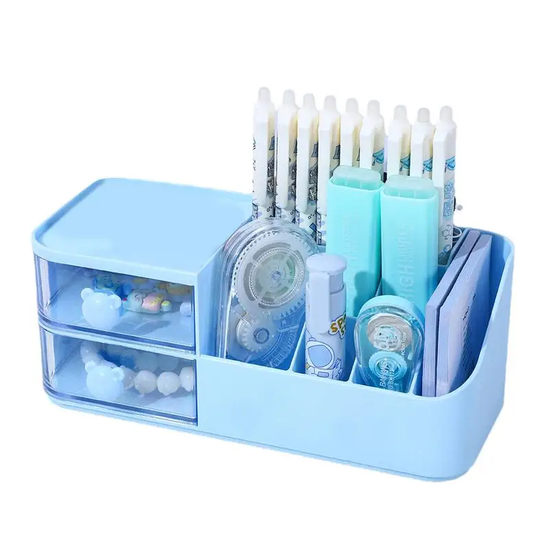 Table Top Storage Box Cartoon Divided Stationary Organizer Cute Desk Accessories Space Saving Perfumes Jewelry Storage Box