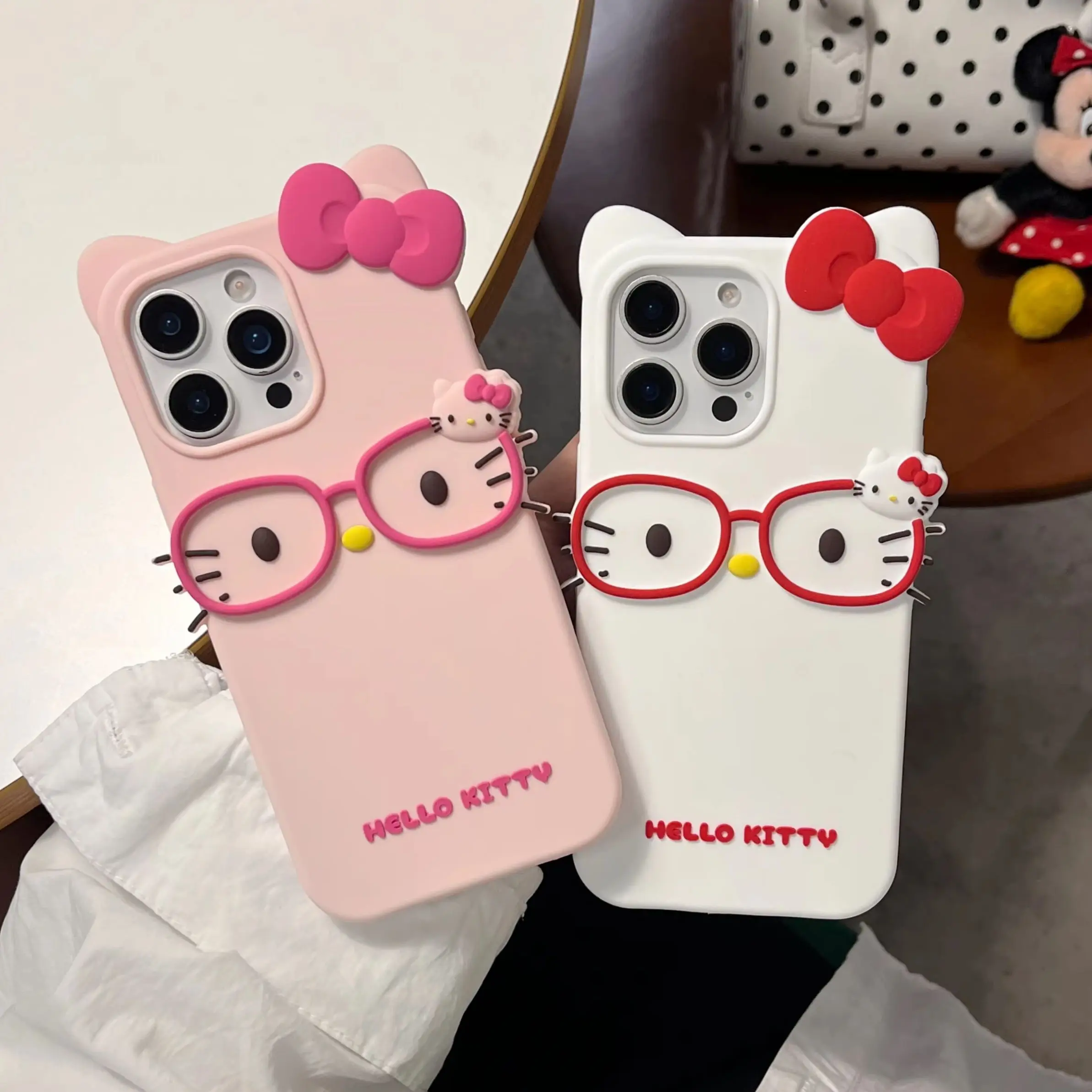 INS Style Cartoon Glasses KT Cat For iPhone 18 17 16 15 14 13 12 Pro Max Plus 18 Pro Shockproof Silicone Back Cover Women Case