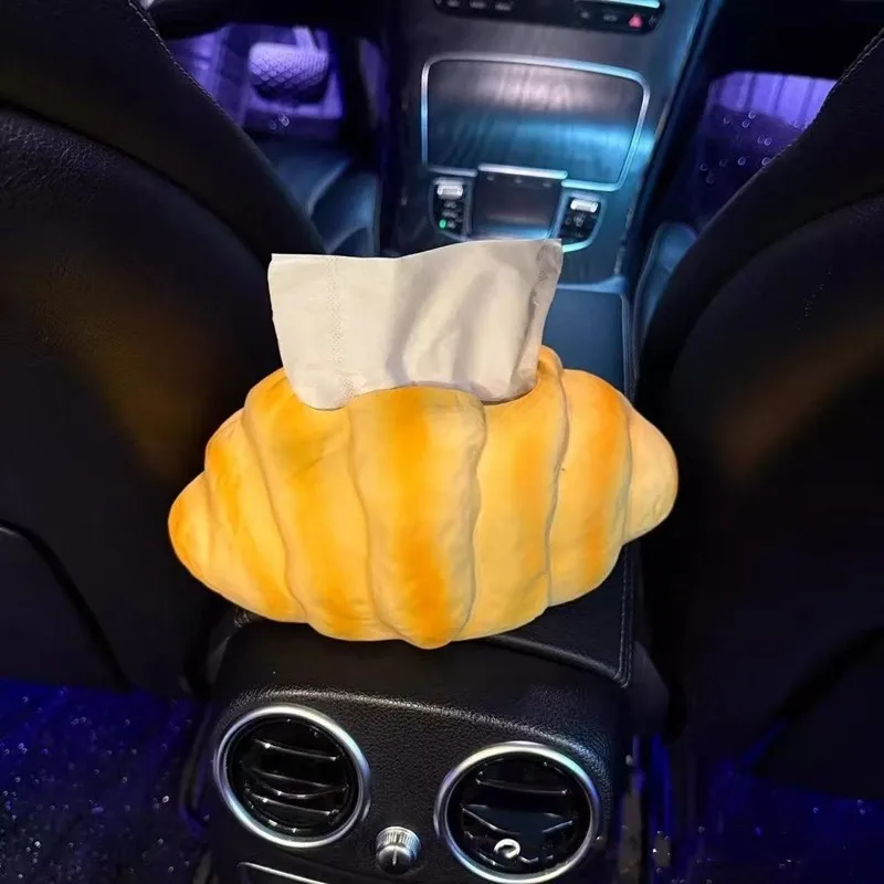 Croissant Tissue Box Creative Car Armrest Tissue Holder Cute Bread Shape Car Napkin Container for Vehicle Interior Decoration