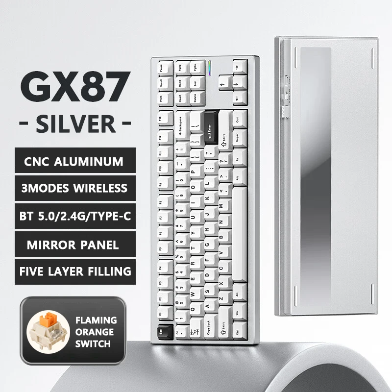 

X87 Aluminum Wireless Mechanical Keyboard 87Keys Bluetooth 2.4G Wired Gaming Keyboard Hotswap RBG Gamer Non-contact Keyboard