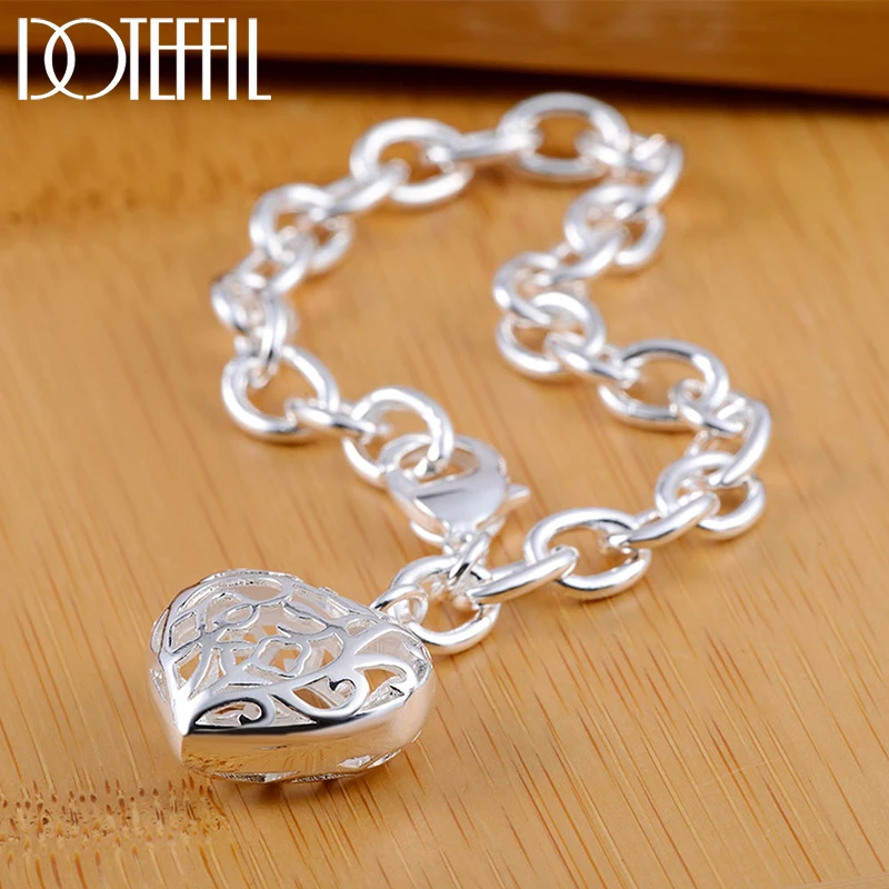 Wholesale Silver Color Hollow Heart Bracelets For Women Wedding Party Classic Lady Holiday Gifts Fashion Jewelry