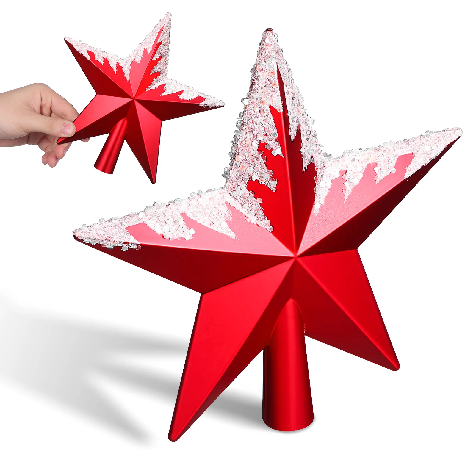 

Christmas Tree Topper Star Red Snowflake 3D Glitter Ornament Five Pointed Xmas Holiday Party Desktop Decoration Treetop 7.86