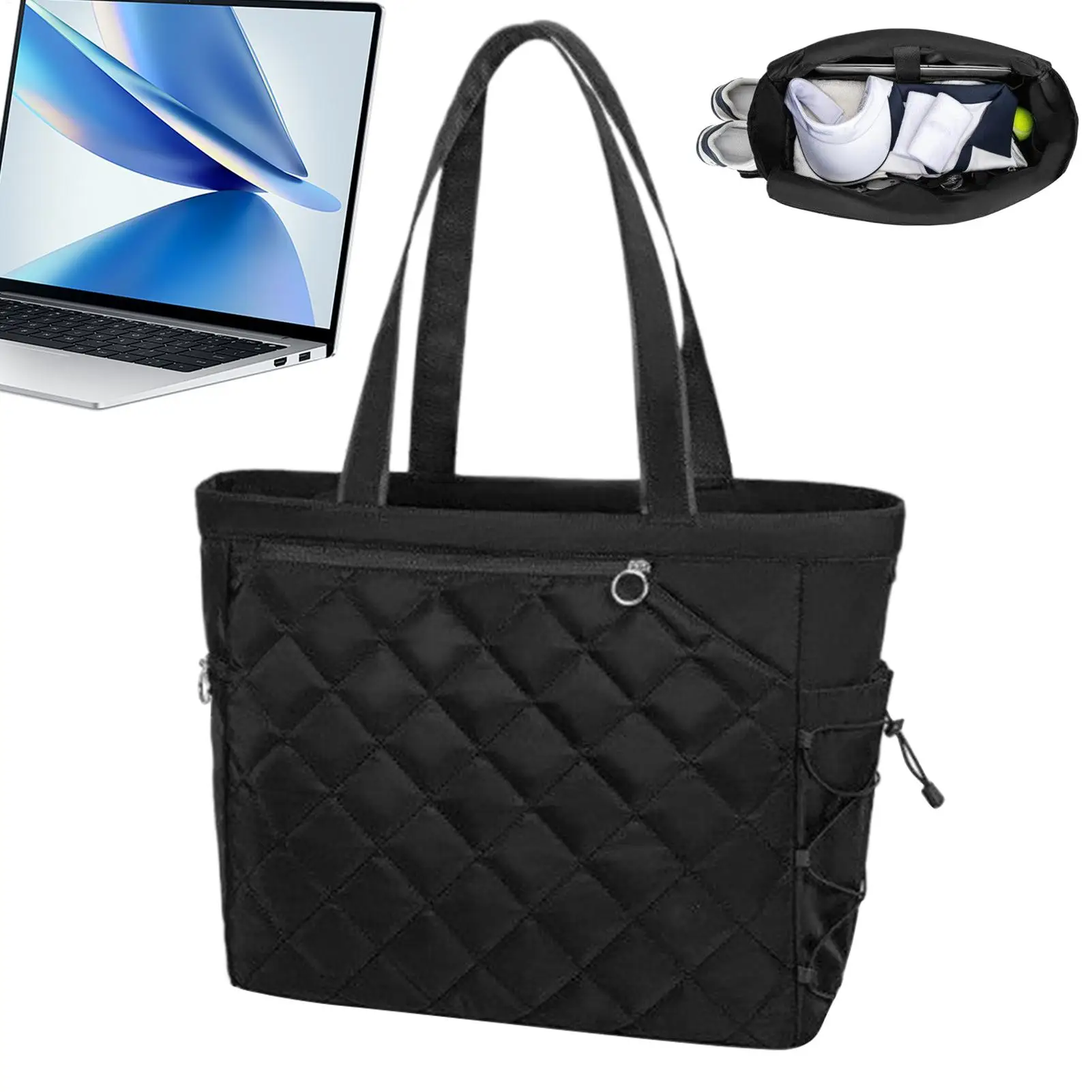 Large Tennis Tote Bag Holds 2 Rackets Shoe Compartment Wet Pocket Design, Racquet Water Bottle Key Storage Travel Fitness