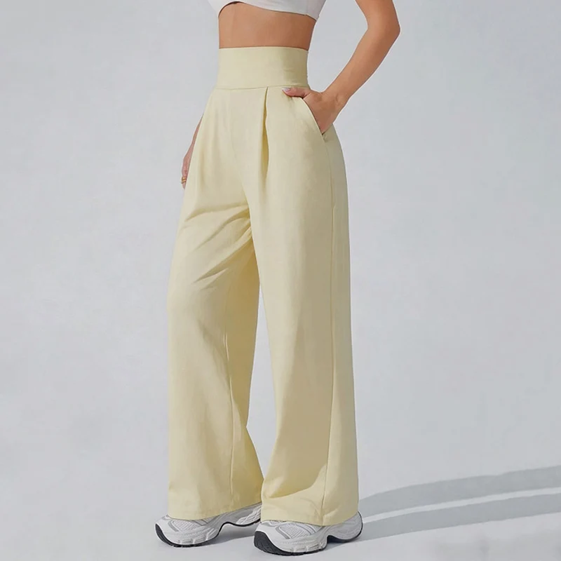 High-Waist Straight Leg Yoga-Hose für Damen – Frühling/Sommer Weite Beine Naked Feel Gym Leggings – Weiche Pilates Lauf- und Sporthose – Detail 2