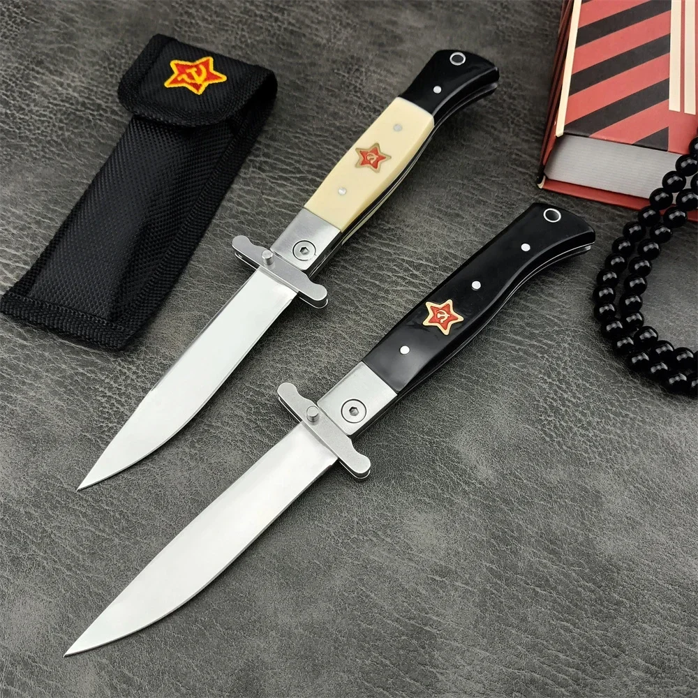 Russian Finka NKVD 440C Blade ABS Handle Hunting Knife EDC Camping Survival Military Tactical Folding Knife with Nylon Sheath