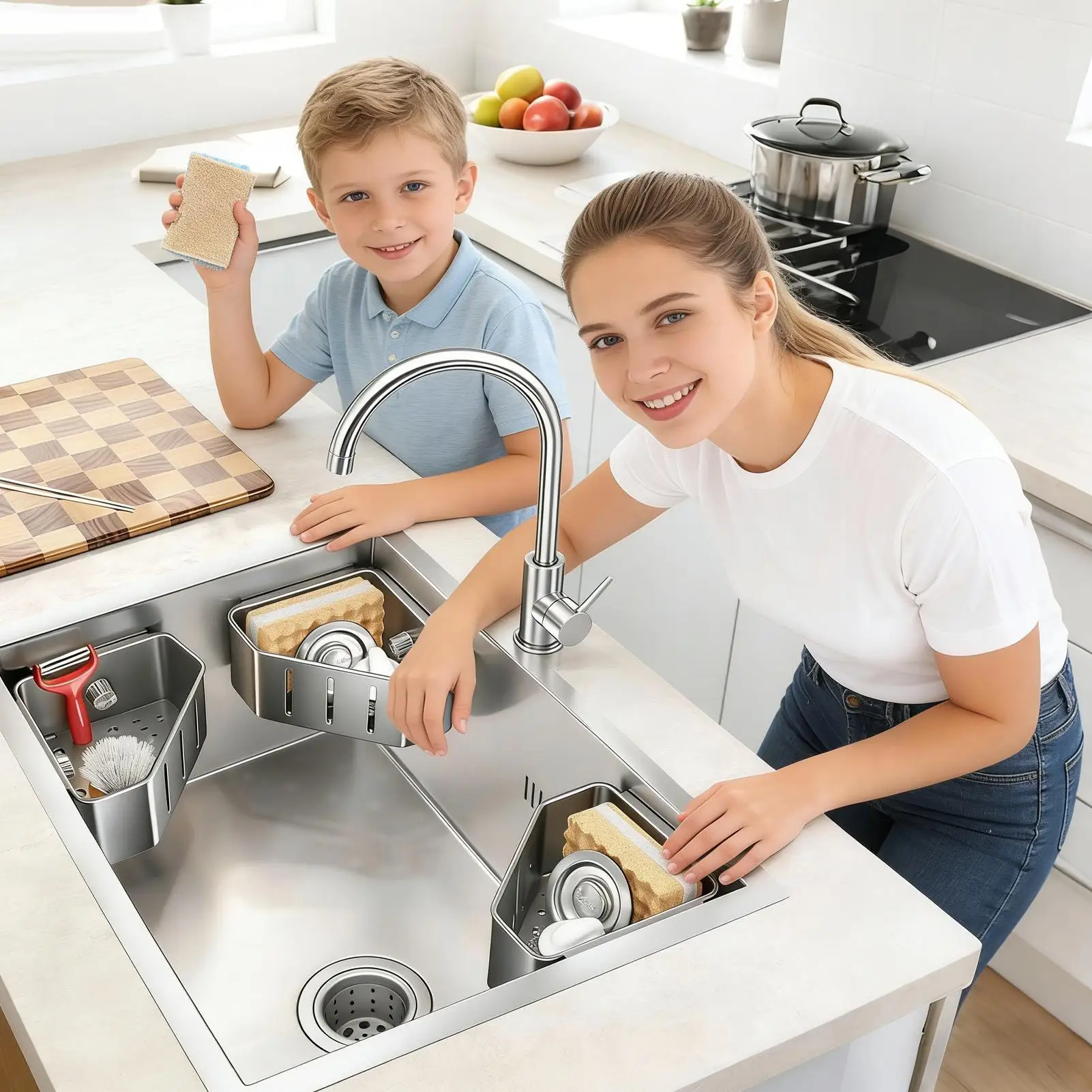 Kitchen Sink Sponge Holder With Suction Cup Triangle Storage Rack Sponge Holder For Sink For Soap Brush Stopper Dishwashing