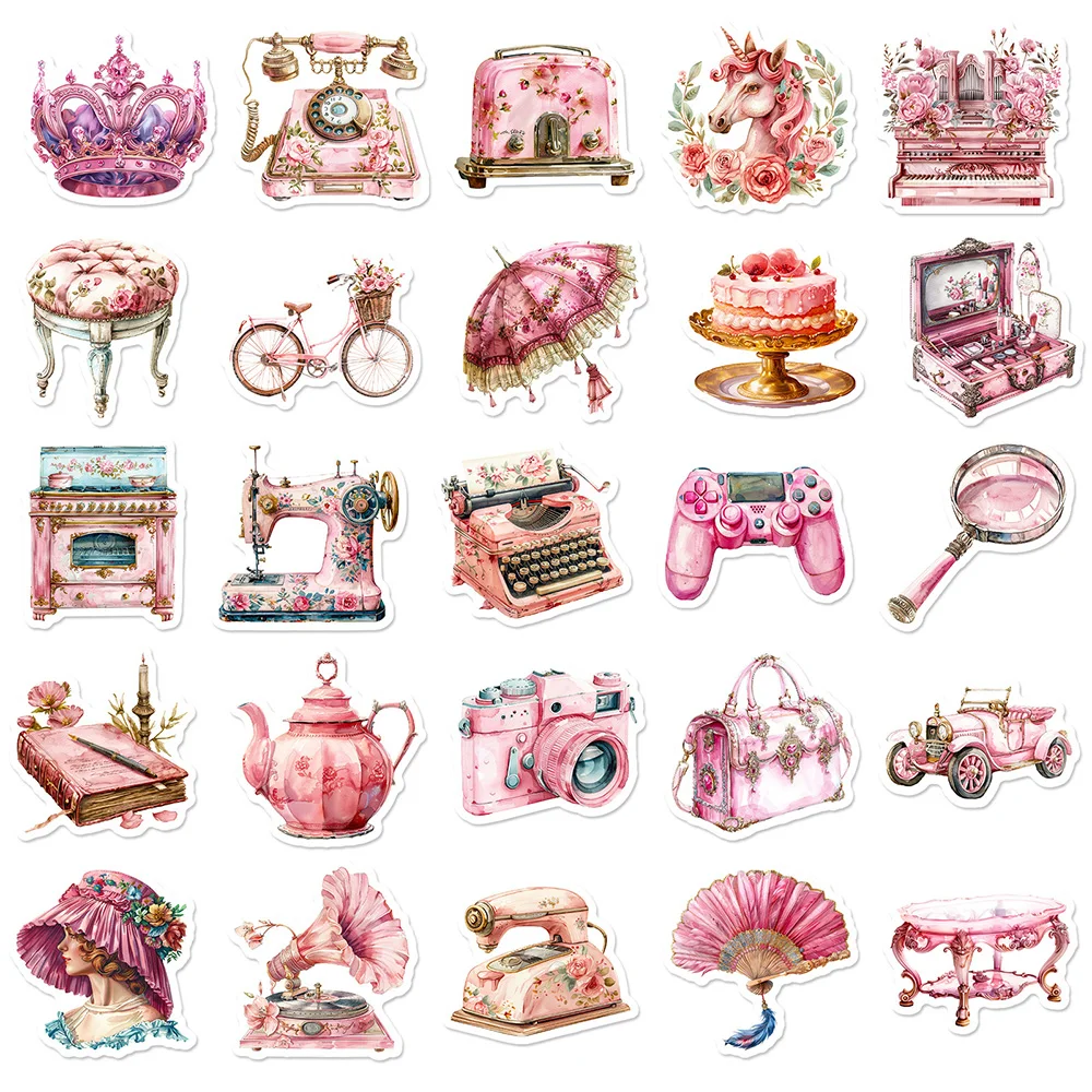 10/30/50pcs Cute Vintage Pink Girl Decoration Stickers Kawaii Kids Graffiti Decal Toy DIY Suitcase Laptop Car Vinyl Sticker Gift