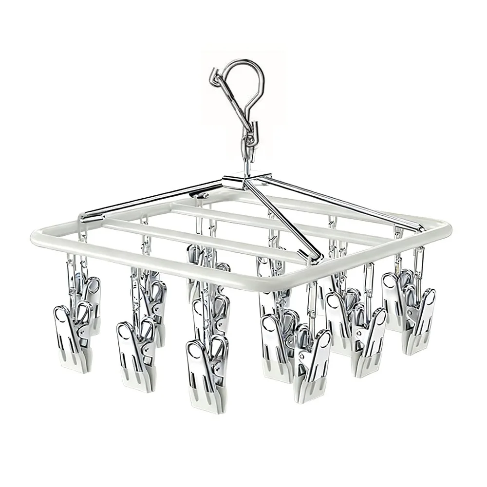 

​ ​ Сушилка для одежды из нержавеющей стали, 18/24 зажима, нескользящая вешалка для одежды, компактная ​ ​ Ветрозащитная вешалка для шляп для домашнего общежития