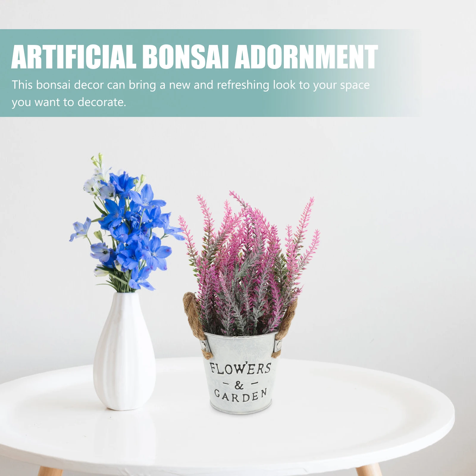 

Simulated Lavender Plant Decor Purple Retro Iron Bucket Artificial Potted Plants Home Mall nament No Water Maintenance Required