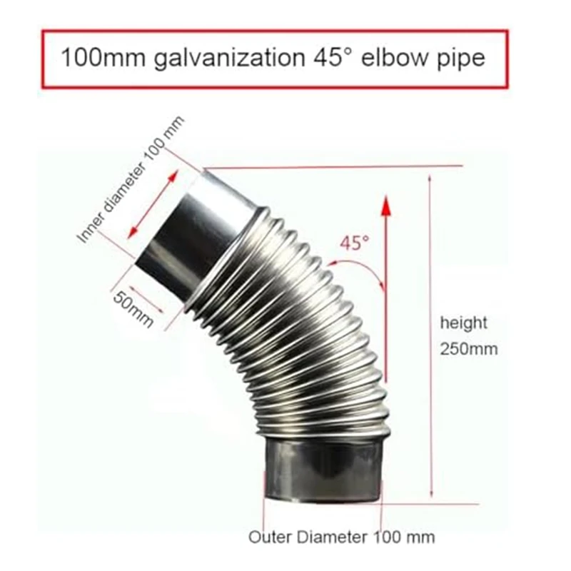 Tubo de chimenea de estufa, acero inoxidable, 45 °, codo, revestimiento de chimenea, curva, múltiple, tubo de estufa, tubo de escape de humo de Gas, fácil de instalar