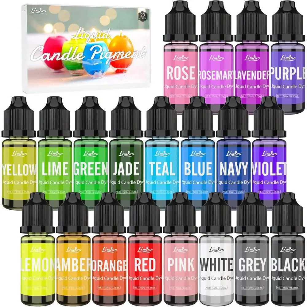 

20-Color Liquid Wax Dye Set for DIY Crafts, Suitable for Soy, Gel, and Paraffin Wax - 10ml Bottles