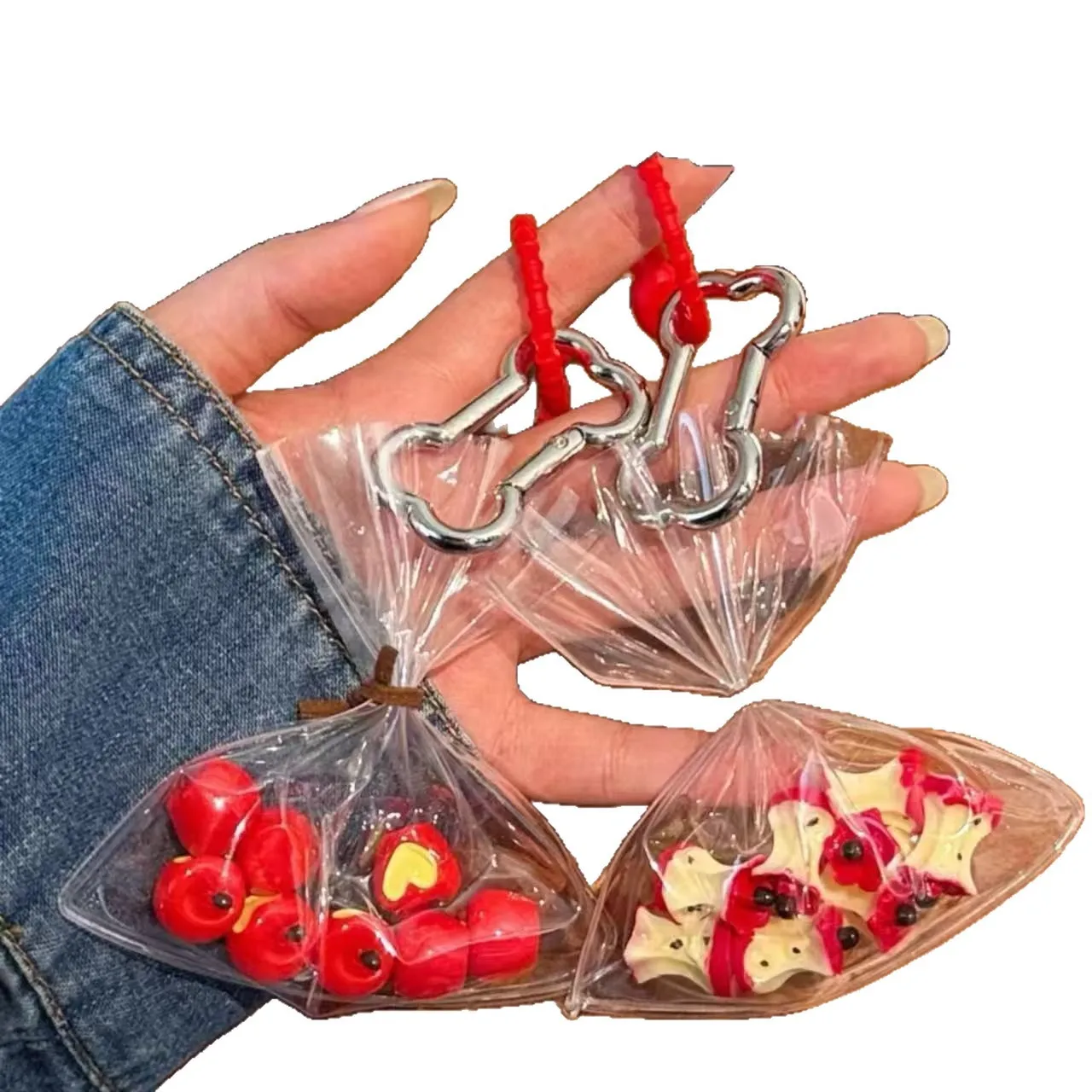 Fun Love Apple Keychain Apple Core Transparent Pouch Couple Gift Cute Pendant Student Key Ring Valentine's Accessory