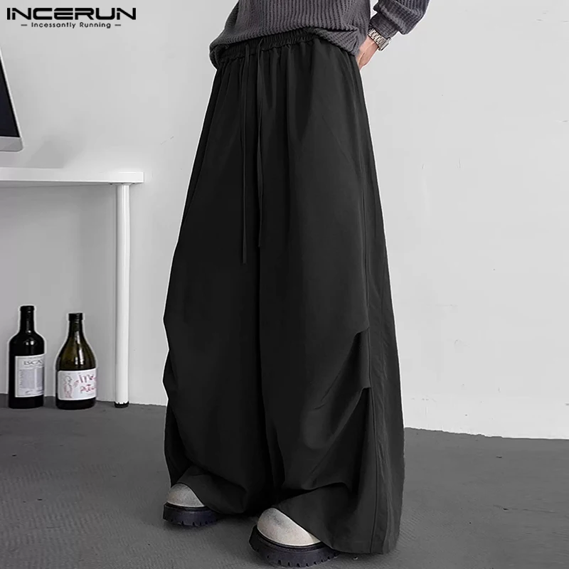 Celana Kargo Pria 2025 Celana Panjang Kasual Jogger Serut Warna Solid Pakaian Jalanan Longgar Pria Celana Panjang Tipis Pria Fashion INCERUN