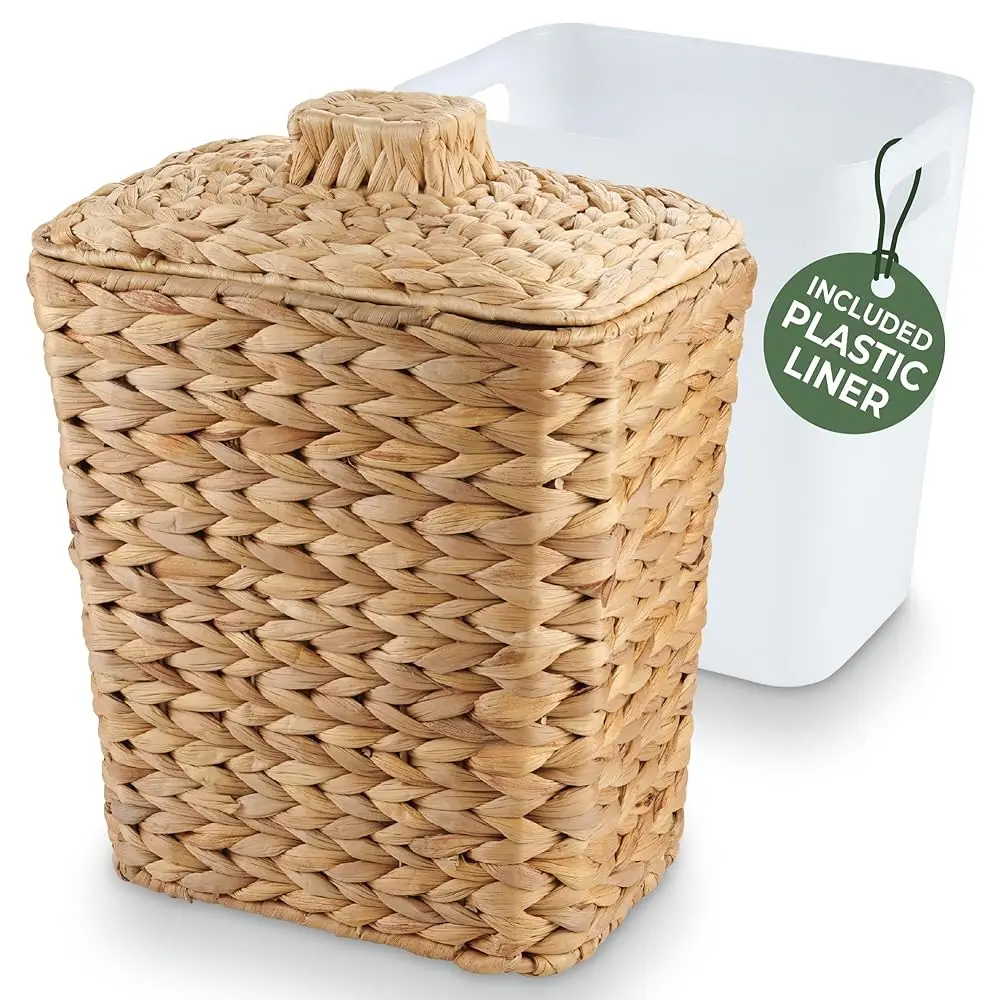 

Trash Can with Lid and Liner - Rattan Trash Can for Bathroom - Decorative Wicker Waste Basket for Bedroom, Kitchen and Office