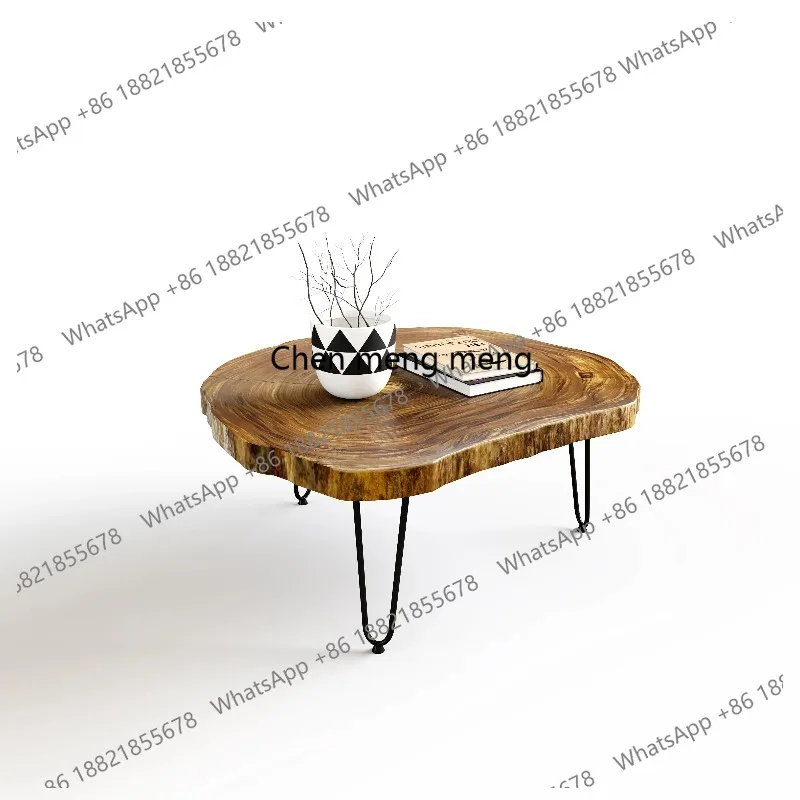 

Factory Price Furniture Fashion Shape Oak Walnut Wooden Table Natural Round Slab Top Edge Coffee Table Classic