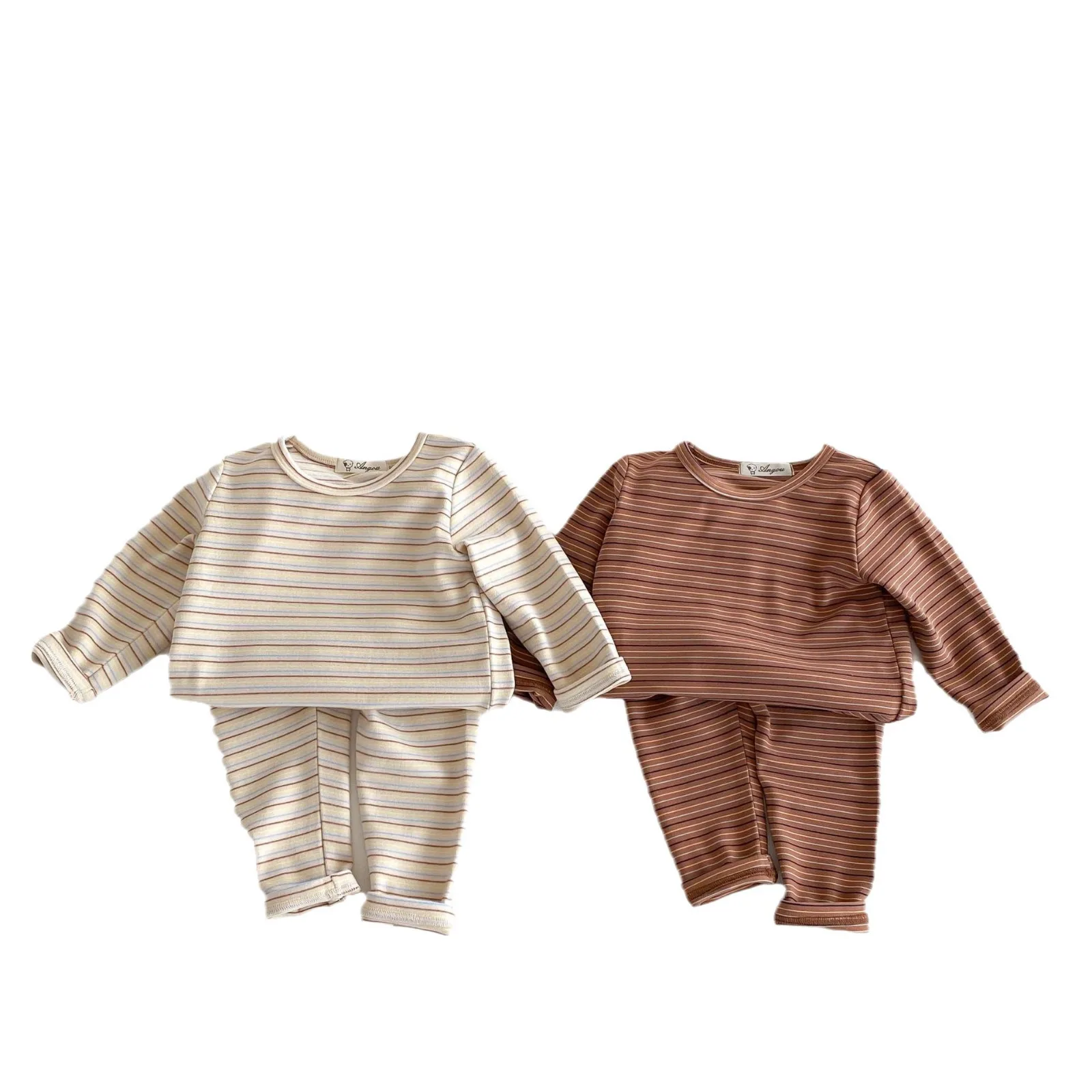 2024 Autumn New Children Home Clothes Set Boys Girls Tops + Pants Casual 2pcs Suit Kids Toddler Cotton Striped Pajamas Outfits