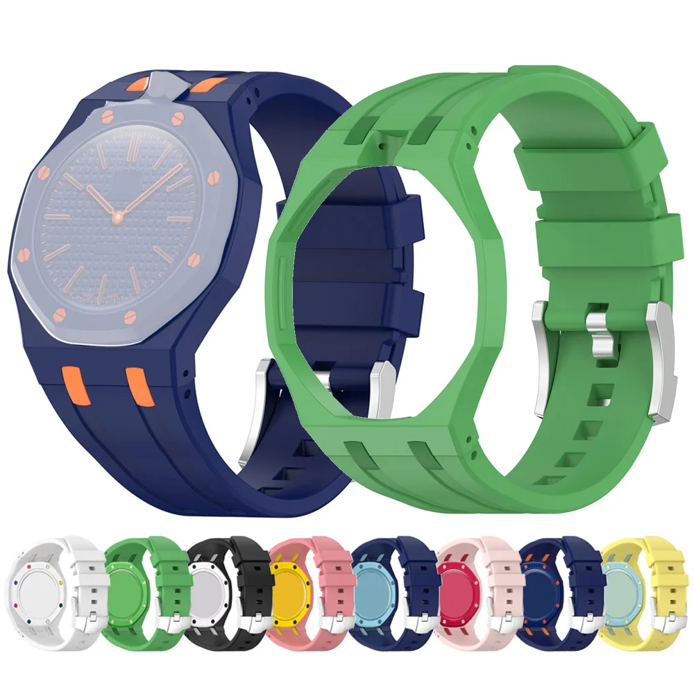 Bracelet intégré pour ROYAL POP, bracelet de montre en silicone doux au toucher, réglable et durable, avec boucle argentée