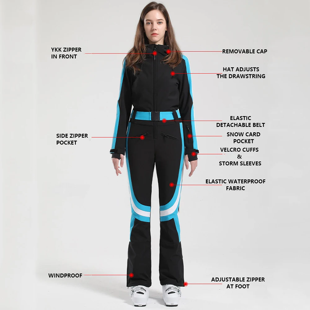 2025 New Slim Ski Suit Women Outdoor Snowboard Overalls One-Piece Warm Skiing Set Winter Overalls Windproof Waterproof Clothing