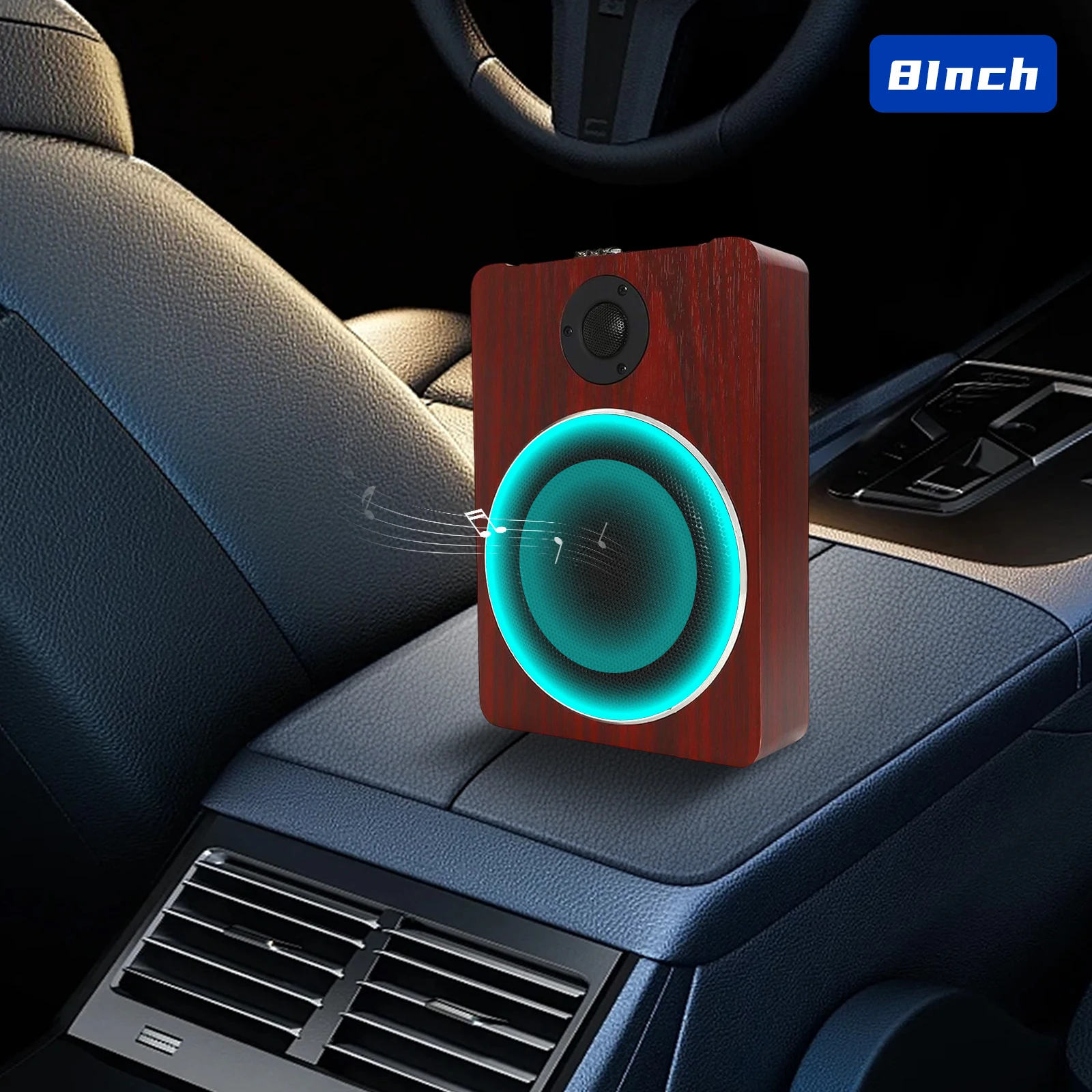 8" Under-Seat Powered Car Subwoofer Active Hideaway Car Truck Wood Subwoofer Amplifier Bass HiFi Slim Speaker 600W 12V