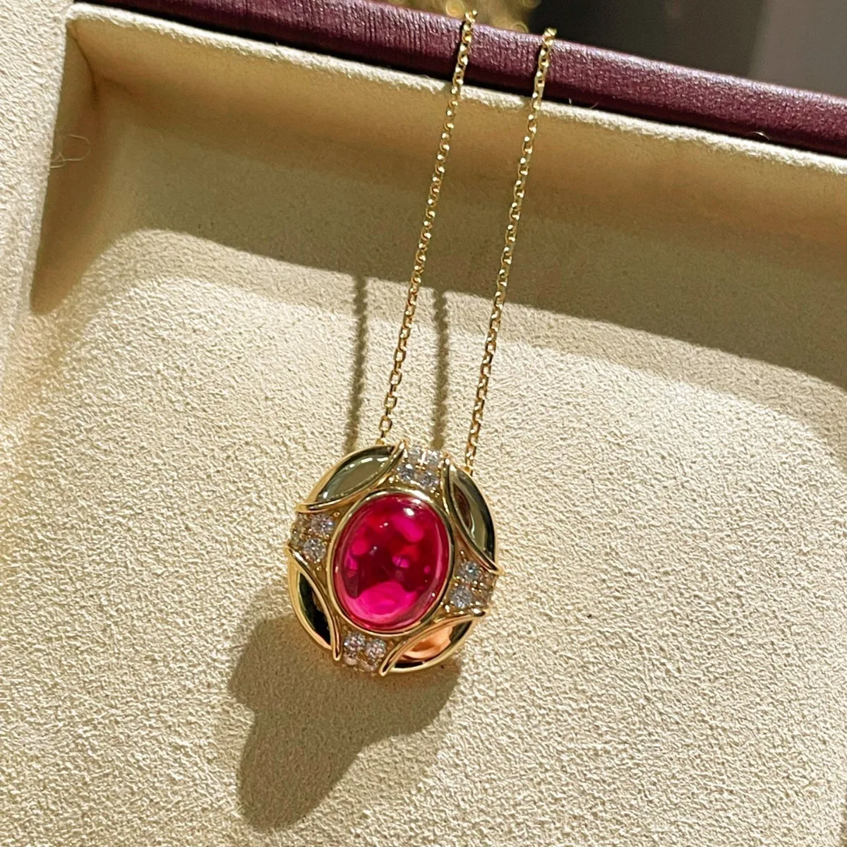 Red Corundum Pendant Necklace Luxury s925 Silver Red Gemstone Plate 18k Gold Neck Chain Fine Jewellery