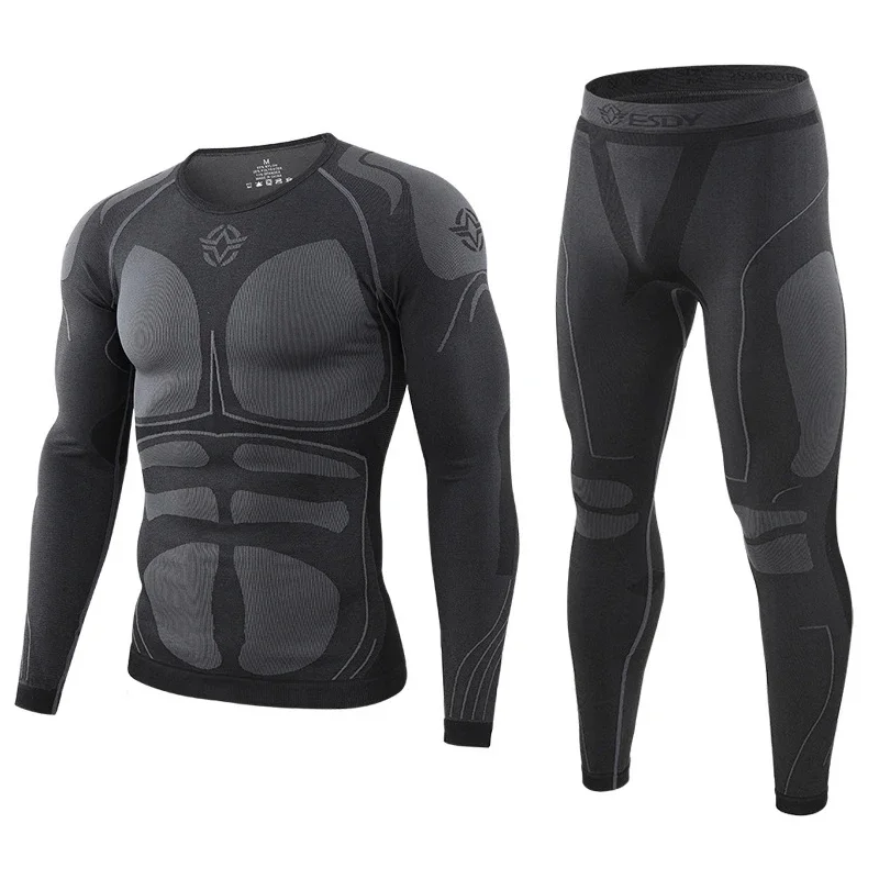 Warm Autumn Winter Long Sleeve Outdoor Thermal Underwear Set Fleece Slim Fit  Tactical Hiking Hunting Clothes Top + Pants C