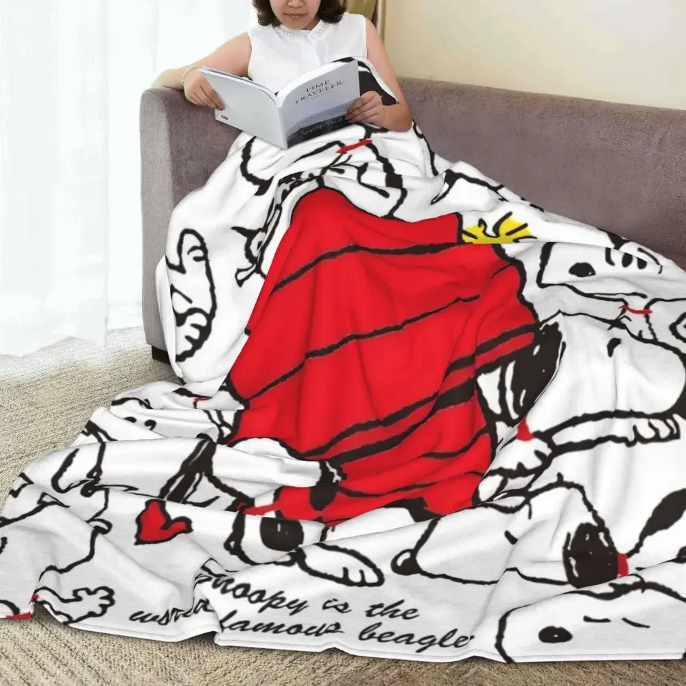 Peanuts Snoopy In The World Fleece Throw Blankets Cartoon Cute Blanket for Bedding Couch Soft Bed Rug