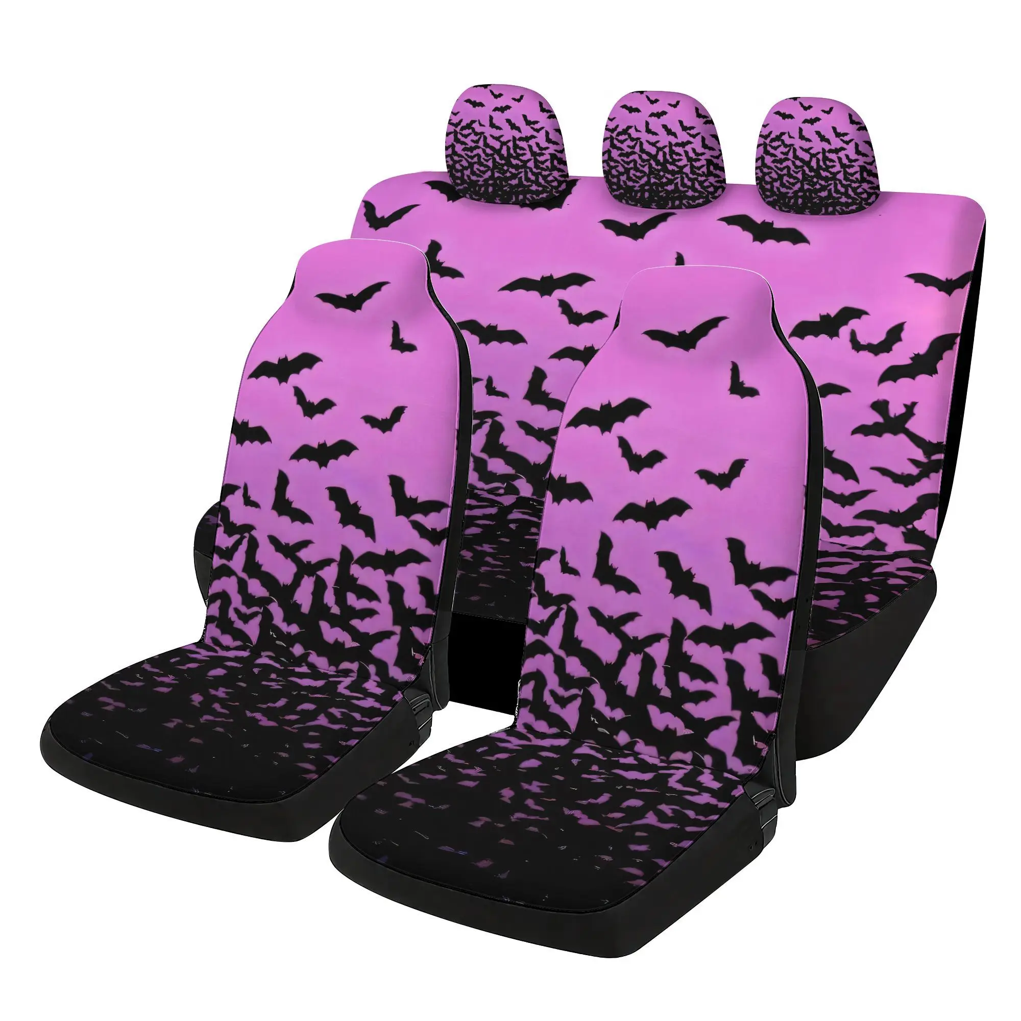 Bat Design Car Seat Covers Set - 7pcsFive-piece car interior set with printed custom seat covers He