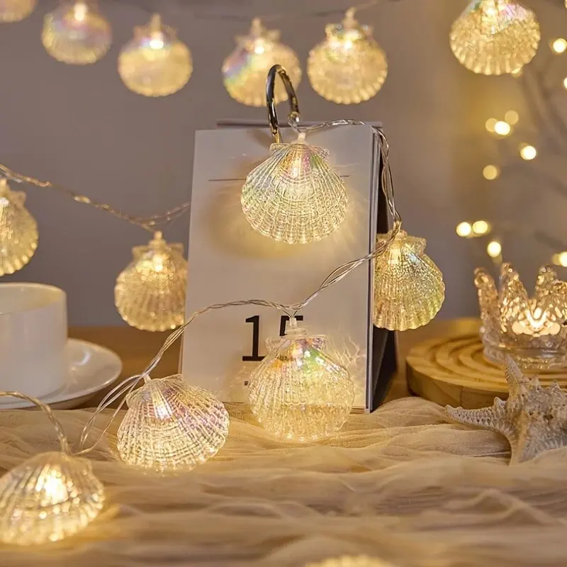 1PC 20LEDs Atmosphere Shell String Lights Battery Powered Fairy Lights Romantic Decorative Lamps For Room Wedding Party Camping