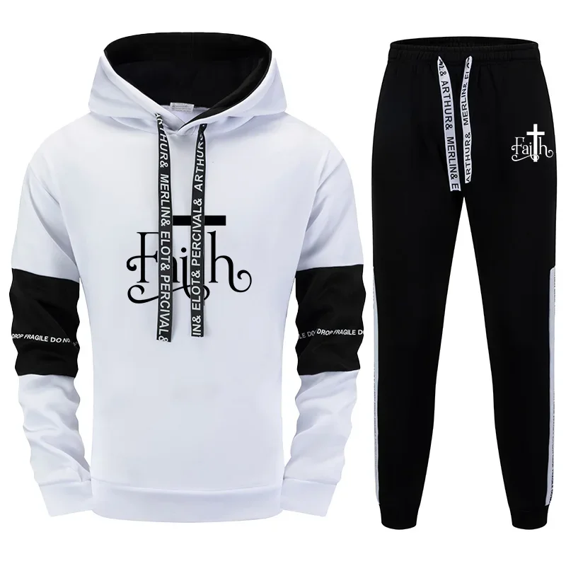 

Faith Cross Mens Tracksuit Fashion Print Hooded Sweatshirt Suit or Tops or Pants Simplicity Jogging Sports Casual Clothing S-3XL