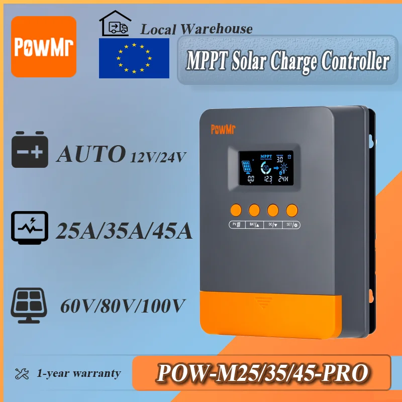

PowMr MPPT 25A 35A 45A Контроллер заряда солнечной батареи 12 В 24 В Автоматическая совместимость и защита с несколькими батареями Макс. PV 100 В для солнечного дома